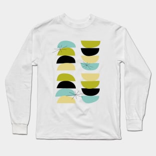 Turquoise Yellow Green Black Scandinavian Half Circles Long Sleeve T-Shirt